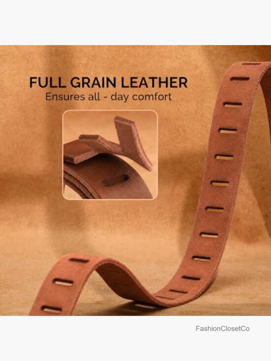 Genuine Leather Western Belt with Vintage Gold Buckle, 1.5\